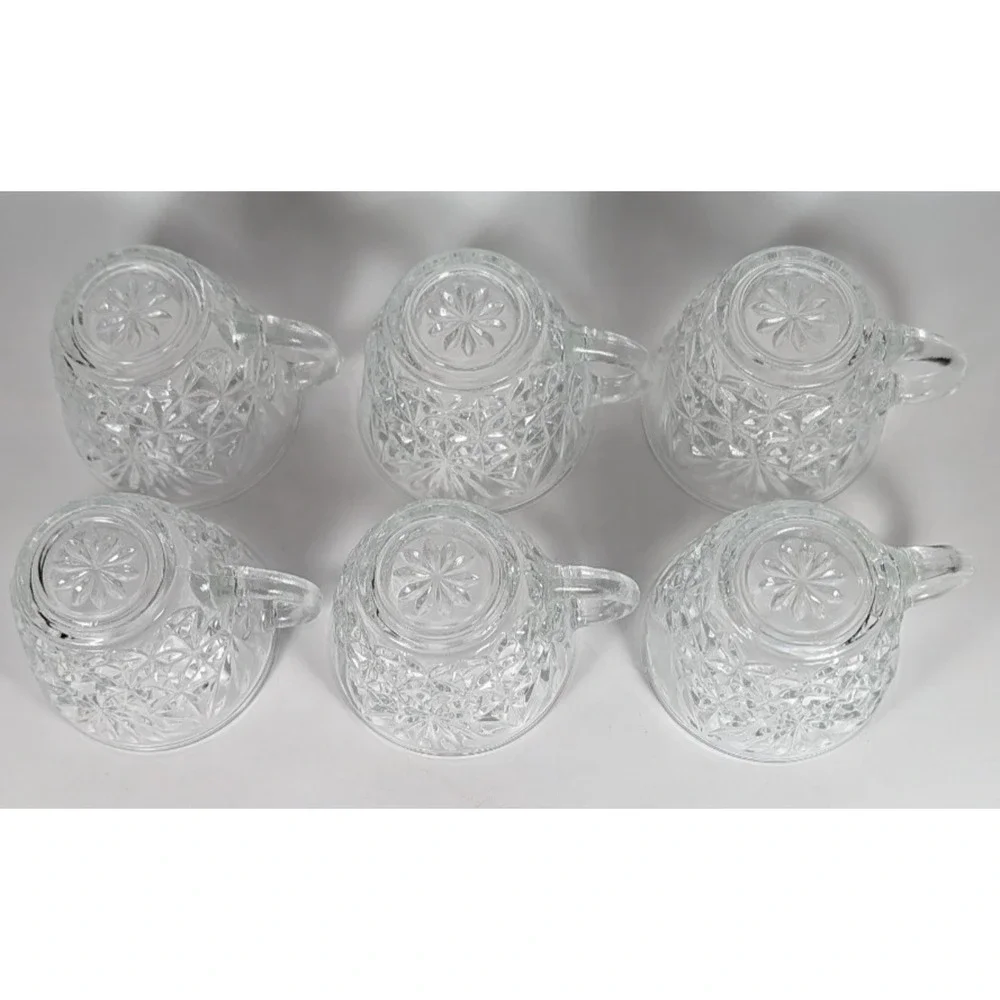 Anchor Hocking Arlington Punch Cups Set of 6 Clear Star Fan Glass Vintage